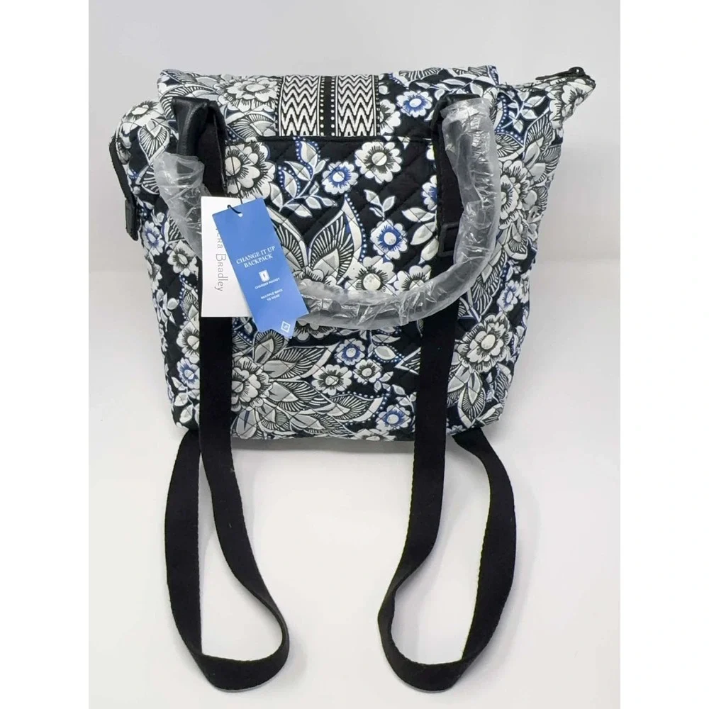 NEW VERA BRADLEY Change It Up Backpack Snow Lotus 22519-I66‎ Black White Blue